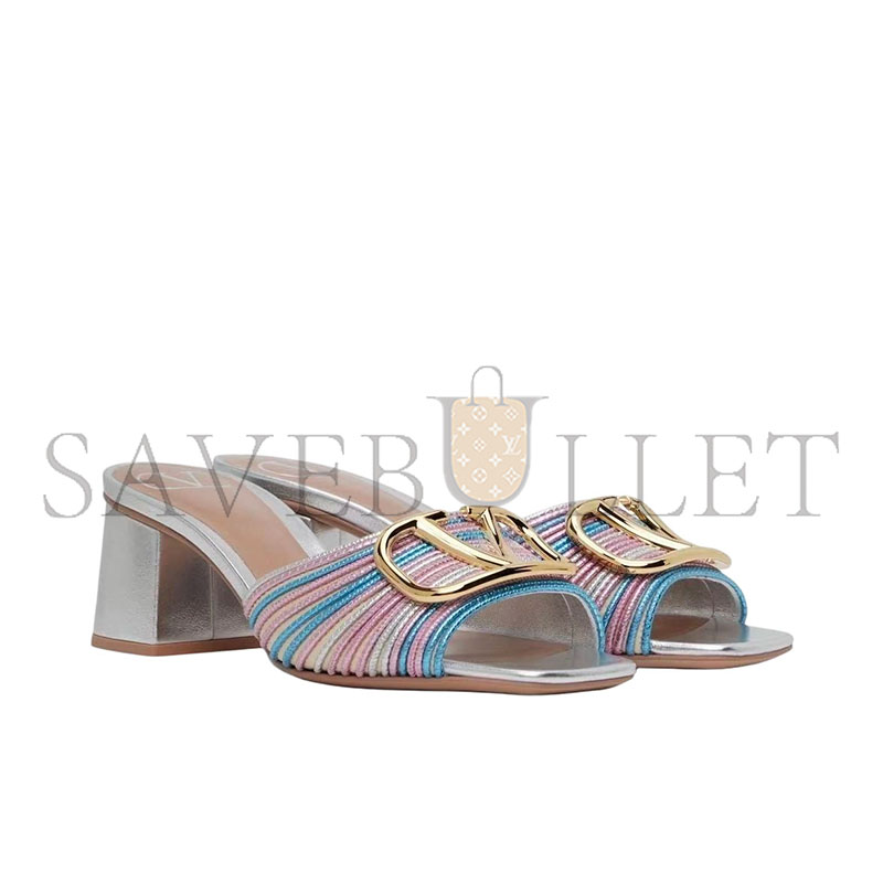 VALENTINO METALLIC VLOGO SIGNATURE SLIDE SANDAL WITH CORNELY EMBROIDERY 60MM